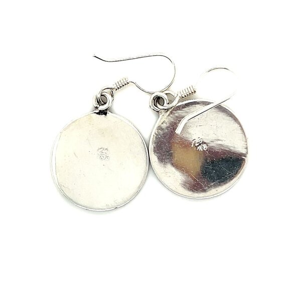 Sterling 925 Mex Round Discs Dangle Earrings - Picture 2 of 6